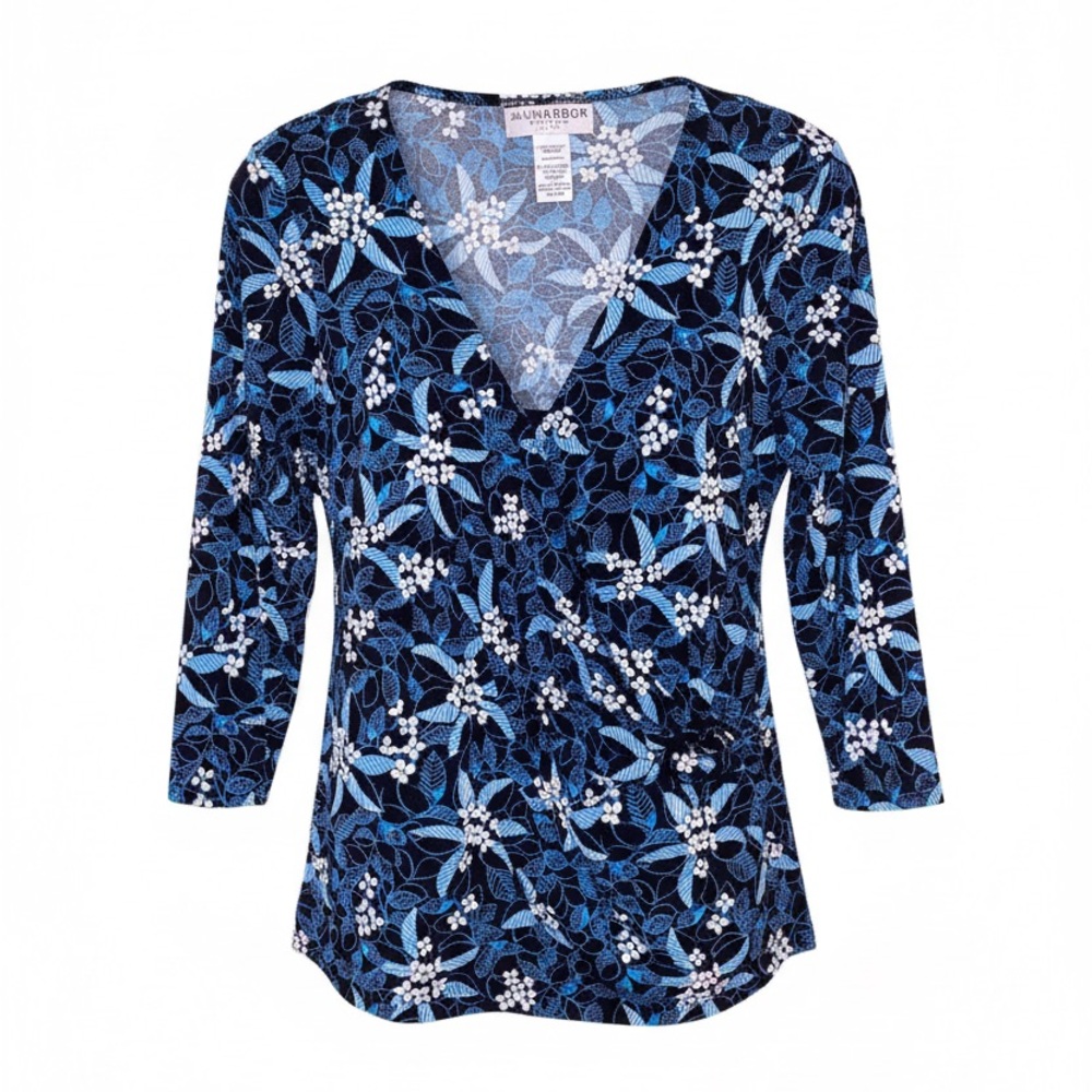 Sag Harbor Petitte Medium Print Softly Stated Faux Layer Blouse